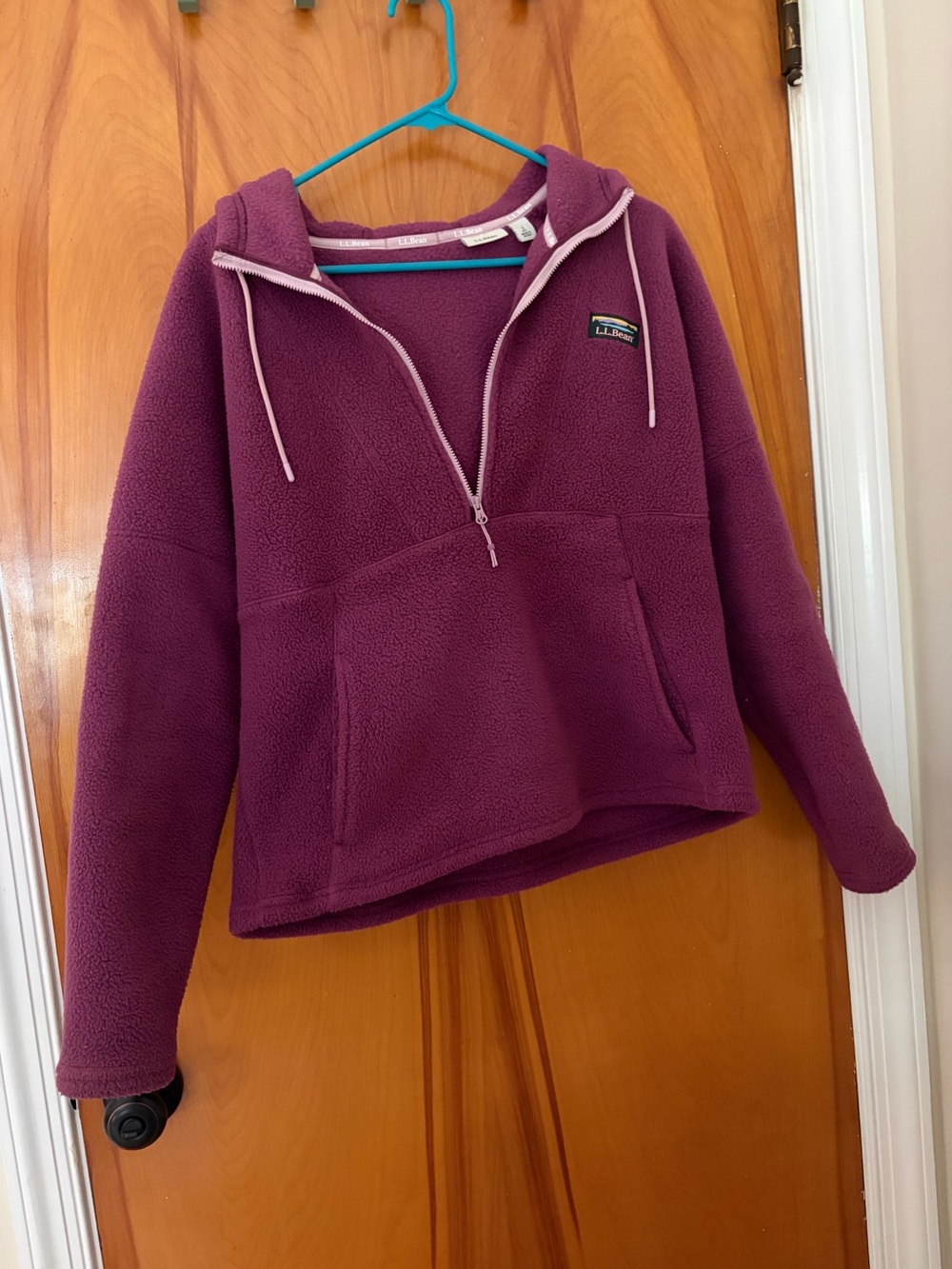 LL Bean half zip pull over fleece with hood size s petite